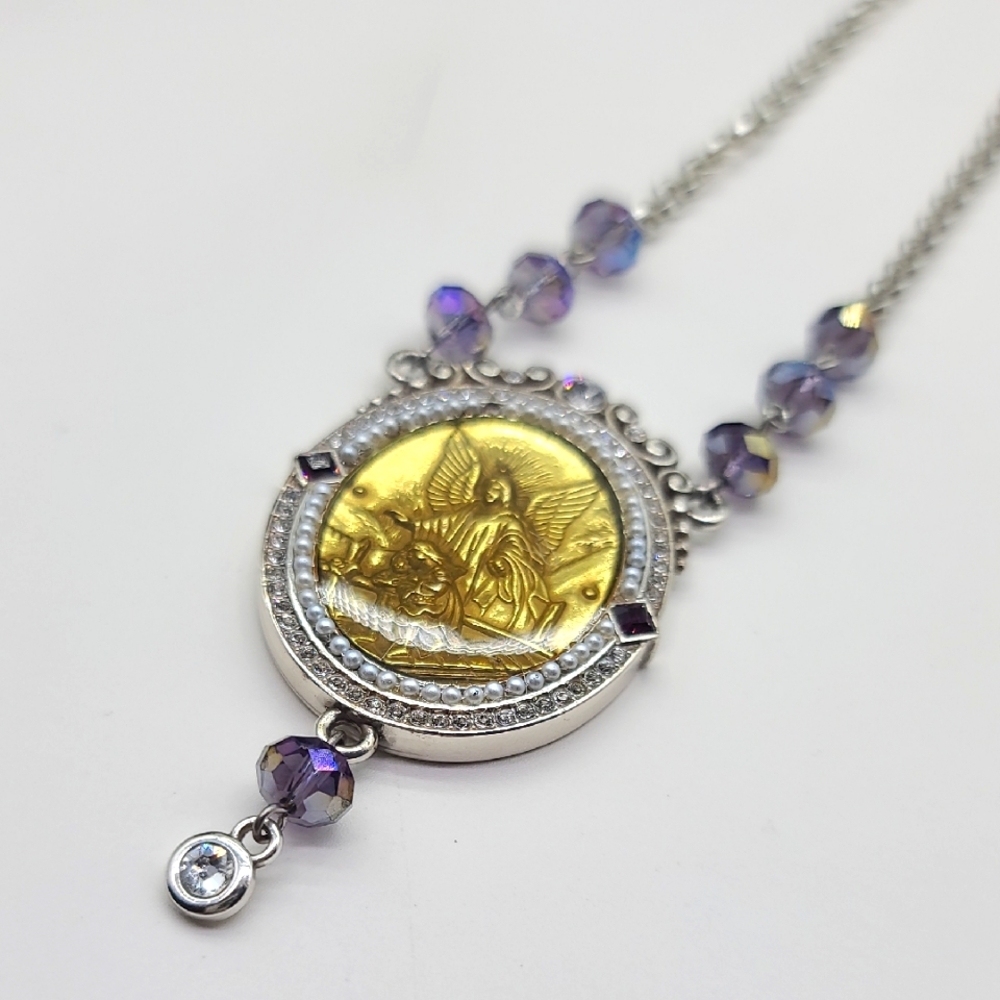 $128 Brighton "Devotion Angels" Pendant w Aurora Borealis Crystals & Seed Pearls